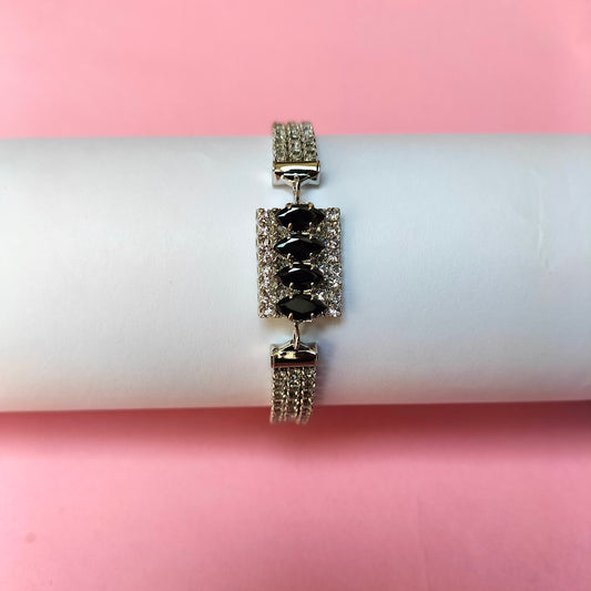 Luxury Diamond Look Bracelet with Black Stones For Girls/Women